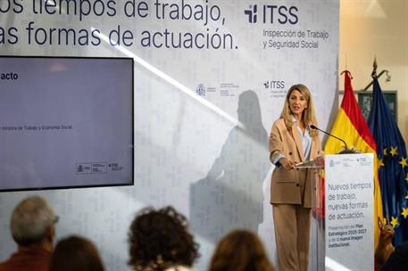 La vicepresidenta Yolanda Díaz presenta el Plan Estratégico 2025-2027 de la Inspección de Trabajo.