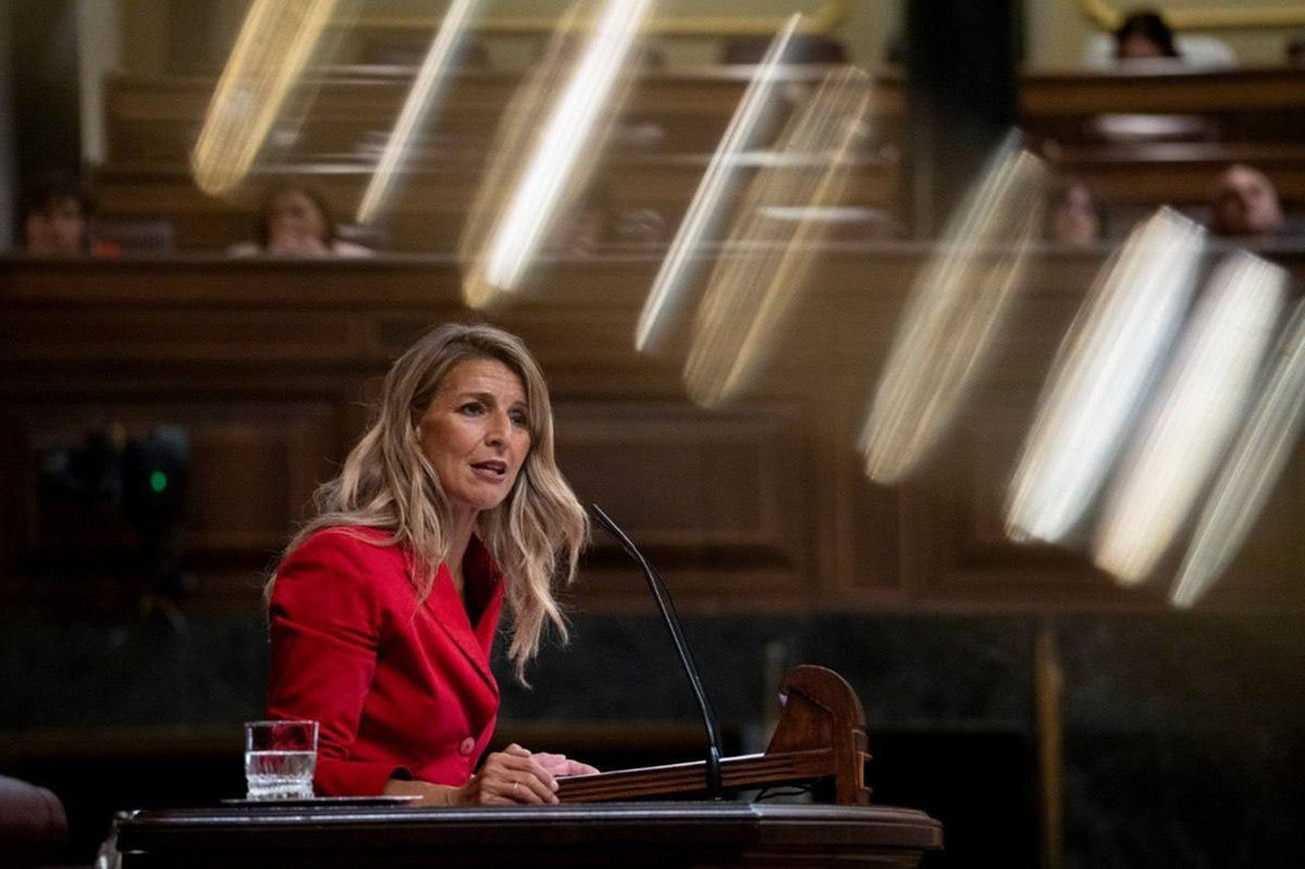 La ministra de Trabajo y Economía Social, Yolanda Díaz, durante su intervención en el Congreso de los Diputados