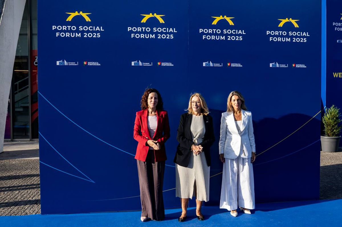 La ministra de Trabajo y Economía Social, Yolanda Díaz, en el Foro Social de Oporto 2025