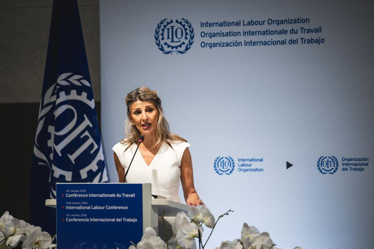 La ministra de Trabajo y Economía Social, Yolanda Díaz, en la Conferencia Internacional del Trabajo de la OIT en Ginebra.