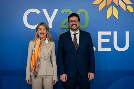 La vicepresidenta segunda del Gobierno y ministra de Trabajo y Economía Social, Yolanda Díaz, en Chipre. 