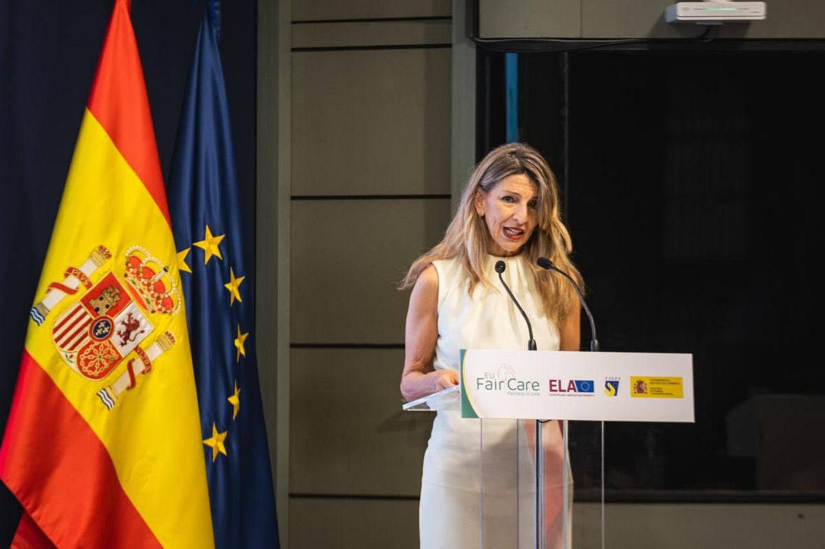 Yolanda Díaz en una jornada sobre el sector cuidados