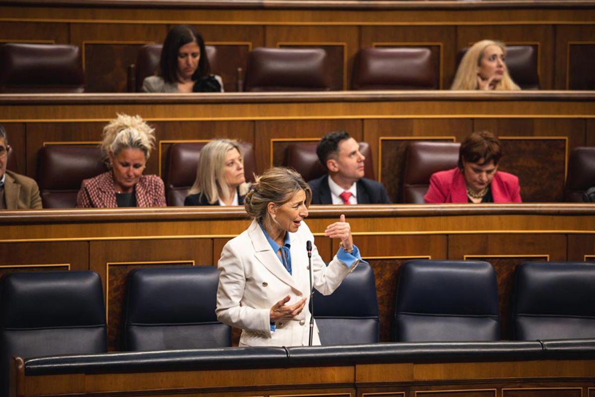 La vicepresidenta Yolanda Díaz interviene en el debate del proyecto de ley en el Congreso de los Diputados