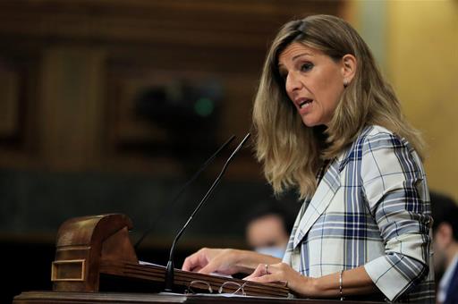 Yolanda Díaz durante su intervención en el Congreso