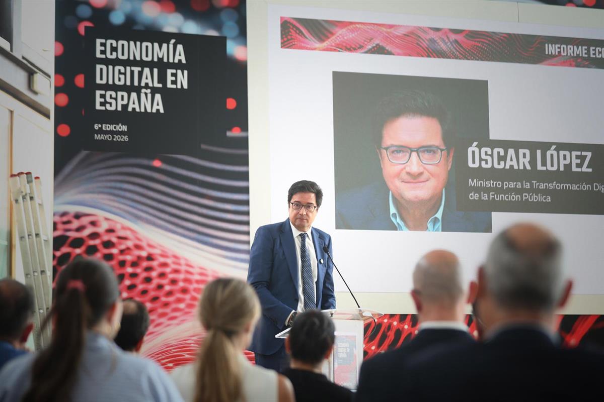 El ministro Óscar López interviene en la presentación de la sexta edición del informe Economía Digital en España