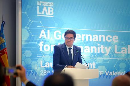Óscar López durante el acto de lanzamiento del Laboratorio de Gobernanza de la IA. 