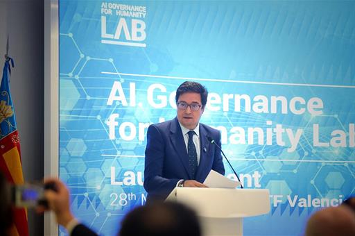 Óscar López durante el acto de lanzamiento del Laboratorio de Gobernanza de la IA. 