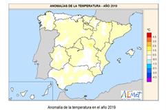 Mapa Anomalía de la temperatura en el año 2019
