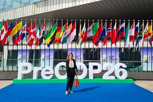 La vicepresidenta Teresa Ribera, en la cumbre preparatoria de la COP26