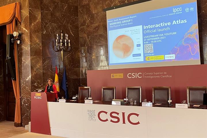 La vicepresidenta tercera del Gobierno, Teresa Ribera, durante su intervención en el acto de presentación