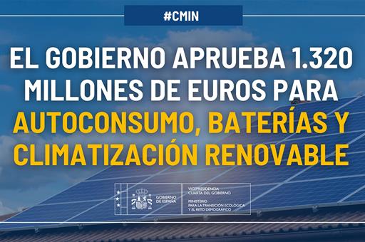 El Gobierno aprueba 1.320 millones de euros para autoconsumo, baterías y climatización renovable