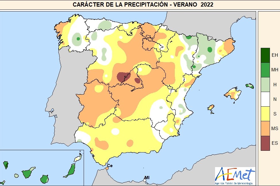 Precipitaciones en España en el verano de 2022