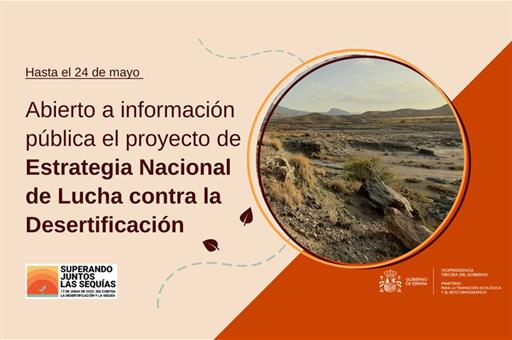 Cartela anunciando la información pública del proyecto de Estrategia Nacional de Lucha contra la Desertificación