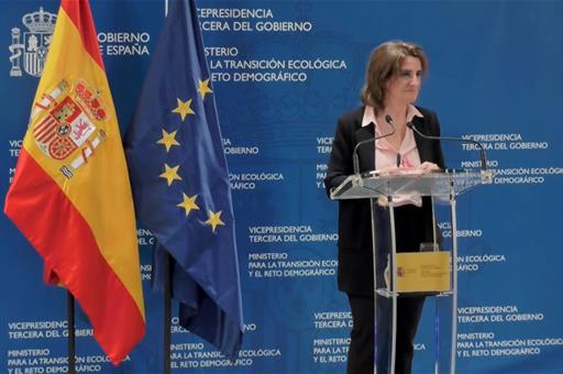 Teresa Ribera durante la rueda de prensa para presentar el balance del Plan + SE