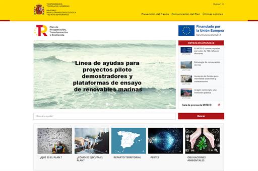 Portada de la nueva web del Plan de Recuperación lanzada por el Ministerio para la Transición Ecológica y el Reto Demográfico