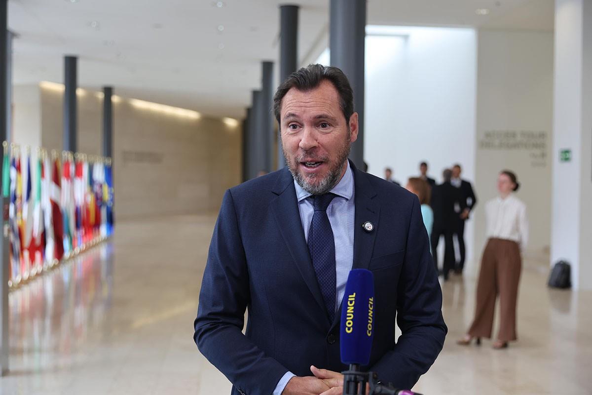 El ministro Óscar Puente, en el Consejo de ministros de Transportes de la Unión Europea.