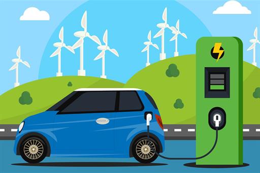 Infografía de un coche eléctrico recargando