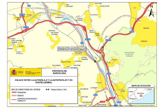 Plano del enlace entre la A-2 y la AP-7 en Castellbisball 