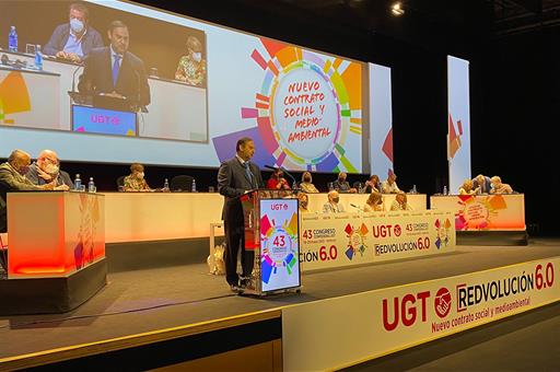 El ministro José Luis Ábalos durante su intervención en la sesión de apertura del en el 43º Congreso Confederal de UGT