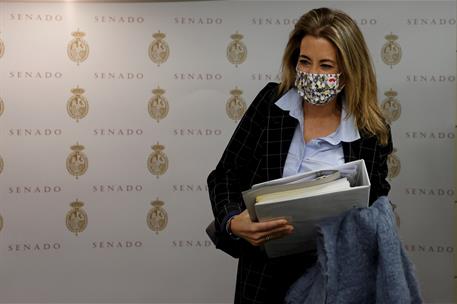 La ministra Raquel Sánchez, a su llegada al Senado