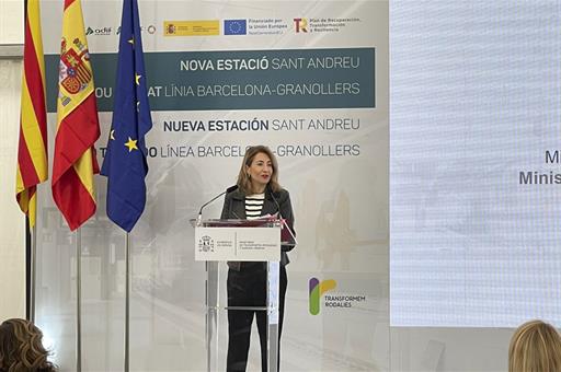 La ministra de Transportes, Movilidad y Agenda Urbana, Raquel Sánchez, durante el acto de puesta en servicio de la nueva estació