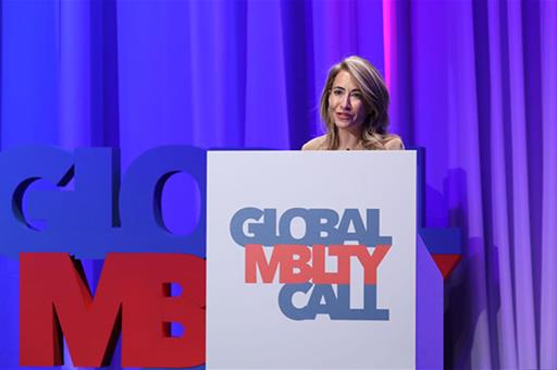 La ministra Raquel Sánchez durante su intervención en el acto de inauguración del Global Mobility Call 2022