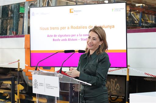 La ministra de Transportes, Movilidad y Agenda Urbana, Raquel Sánchez, durante su intervención en el acto