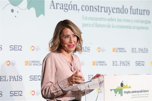 La ministra de Transportes, Movilidad y Agenda Urbana, Raquel Sánchez, durante su intervención en el encuentro