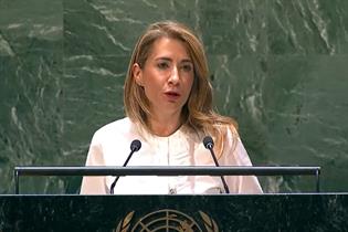 La ministra Raquel Sánchez durante su intervención en Naciones Unidas