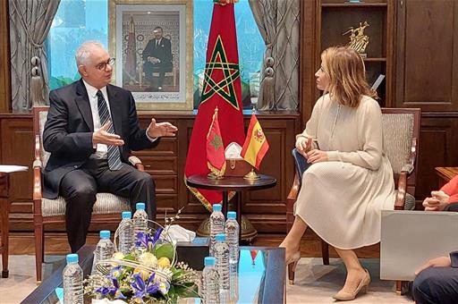 La ministra Raquel Sánchez y el ministro de Infraestructuras y Agua de Marruecos, Nizar Baraka