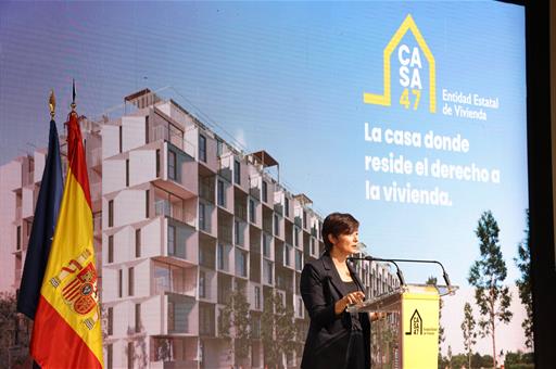 La ministra de Vivienda y Agenda Urbana, Isabel Rodríguez, durante la presentación.